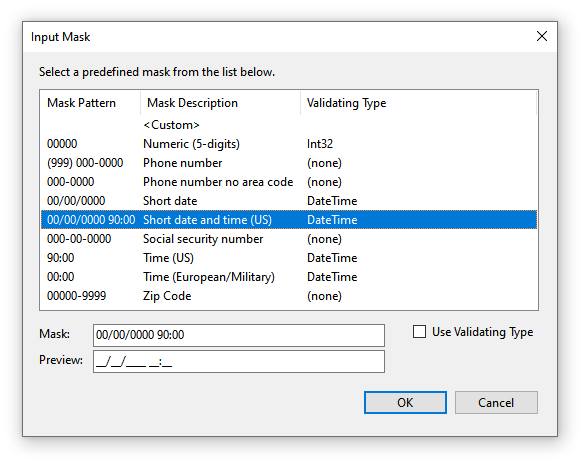 MaskedTextBox mask property editor